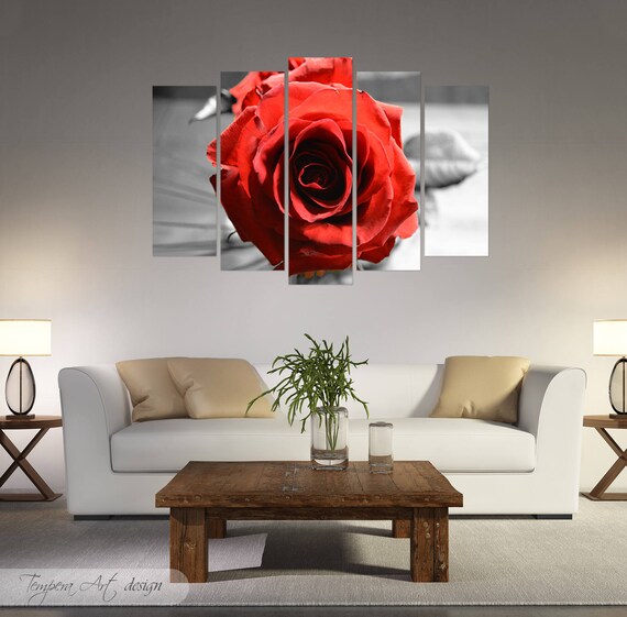 Rose Wall Art Red Rose Rose Canvas Modern Home Decor Red Etsy