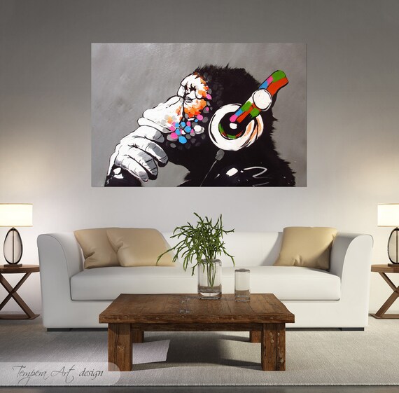 Banksy Canvas Print Dj Monkey Canvas Paintings On Canvas Etsy