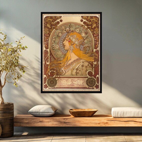 Zodiac by Alphonse Mucha printed on canvas with framing options