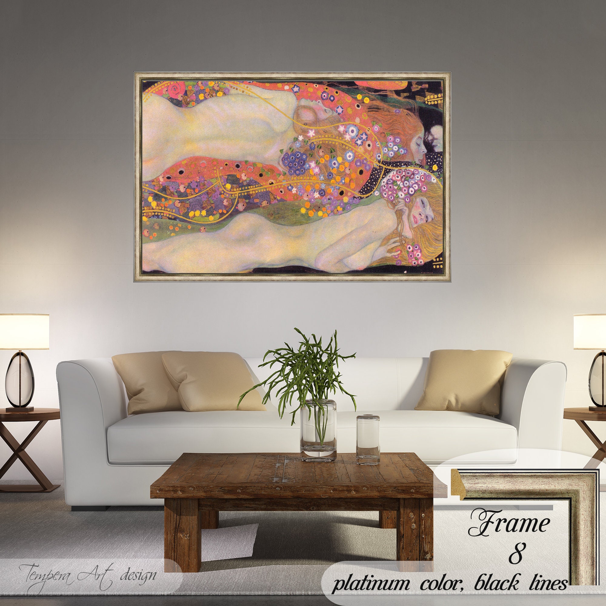 クリムト「水の蛇 II」キャンバスプリント：額入りアールヌーボー複製