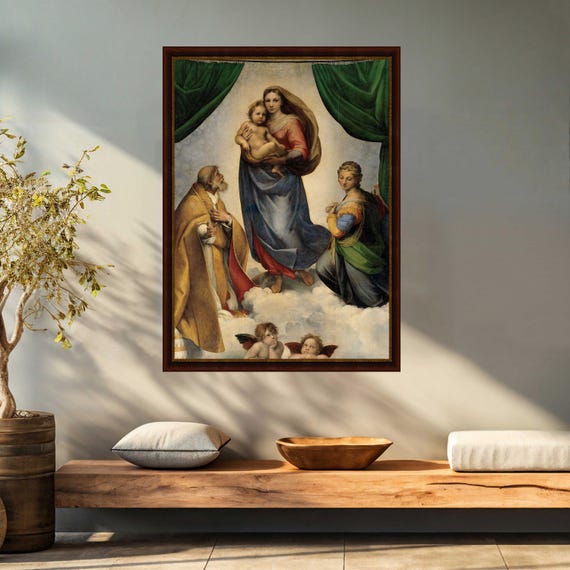 Srstine Madonna Raphael プレイマット OMA The Sistine Madonna by Raphael - Framed Canvas Print, Classic