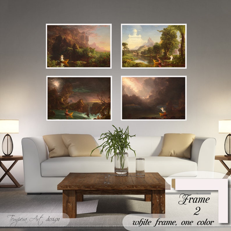 Childhood, Youth, Manhood and Old Age by Thomas Cole. Printed on a high-quality cotton canvas. The print comes in a wooden white frame and it’s ready to hang.