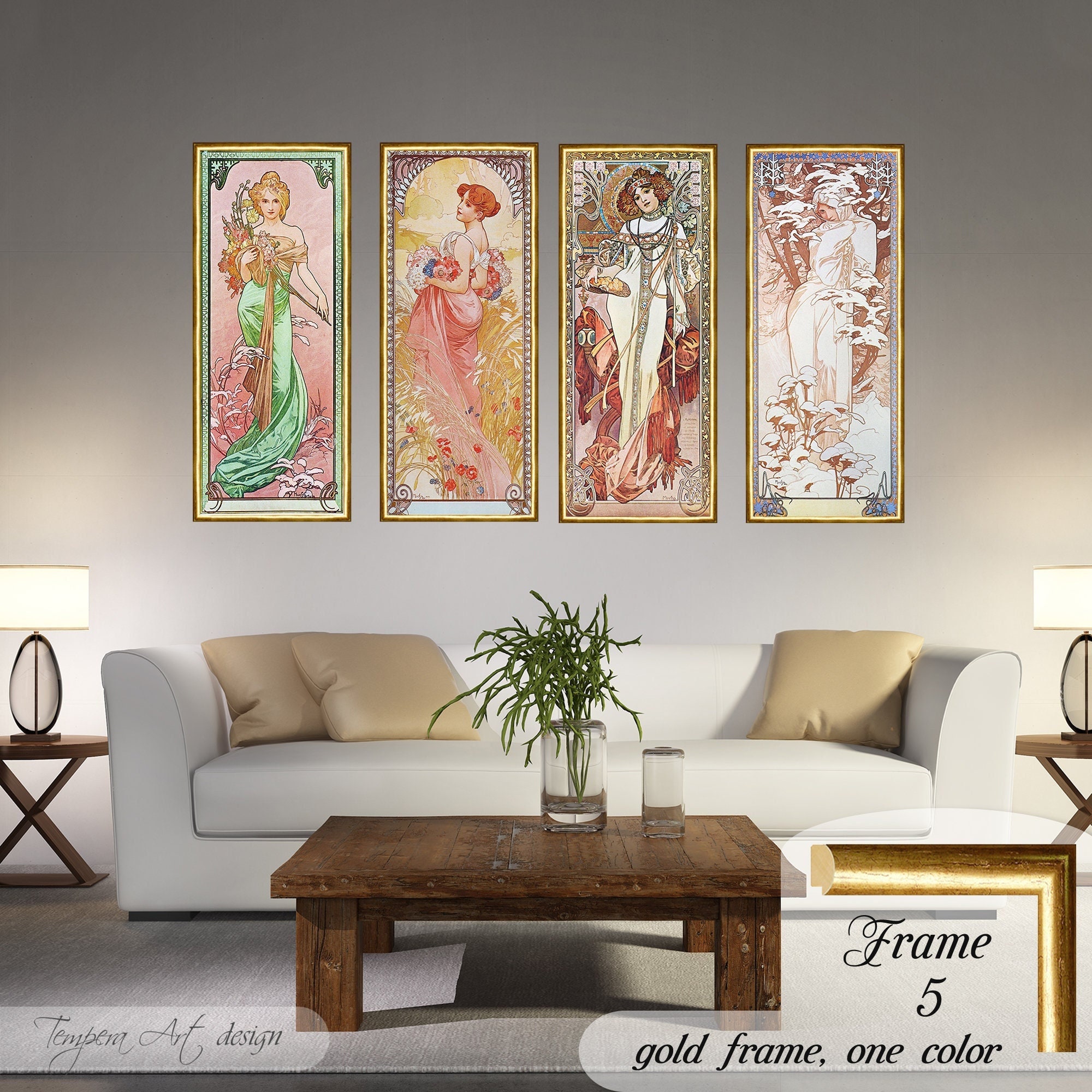 Four Seasons Alphonse Mucha Canvas Print Set: Art Nouveau