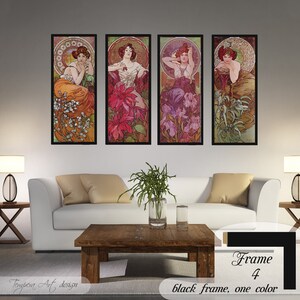 Gemstones by Alphonse Mucha. Printed on a high-quality cotton canvas. The print comes in a wooden black frame and it’s ready to hang.