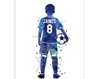 Personalised Soccer Prints for Boys - Boy Soccer Player Watercolour Art Print - Football Print - Sports Room Decor - Soccer Art Decor