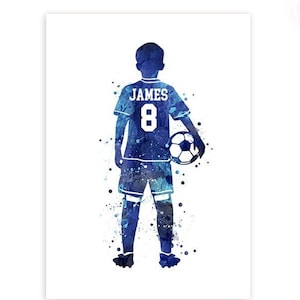 Personalised Soccer Prints for Boys - Boy Soccer Player Watercolour Art Print - Football Print - Sports Room Decor - Soccer Art Decor