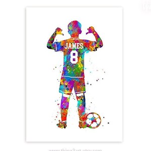 Personalised Soccer Prints for Boys - Boy Soccer Player Watercolour Art Print - Football Print - Sports Room Decor - Soccer Art Decor