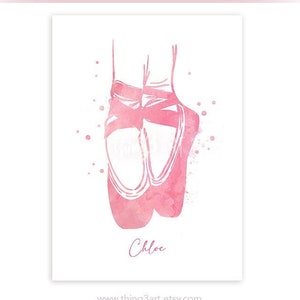 Personalised Ballet Shoes Watercolor Art Print  - Ballet Shoes Watercolor Poster - Gift for Daughter - Ballet Poster - Nursery Wall Decor