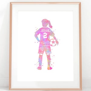 Personalized Girl Soccer Player Watercolor Print: Sports Room Decor