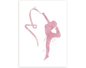 Rhythmic Gymnastics Watercolor Art Print  - Ribbon Gymnastics Watercolor Poster - Gift for Daughter - Ballet Poster  - Dancer Poster
