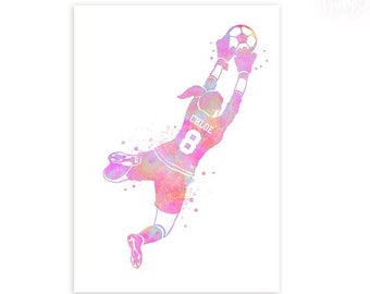 Personalised Soccer Goalkeeper Print for Girls - Girl Soccer Player Watercolour Art Print  Sports Room Decor - Soccer Art Decor