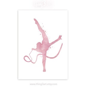 Rhythmic Gymnastics Watercolor Art Print  - Ribbon Gymnastics Watercolor Poster - Gift for Daughter - Ballet Poster  - Dancer Poster