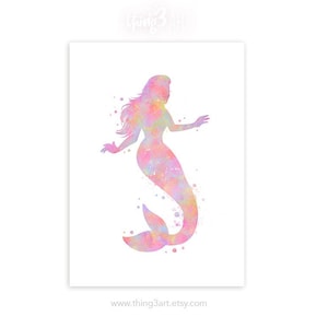 Mermaid Watercolour Art Print  - Mermaid Watercolour Poster - Gift for Daughter - Nursery Wall Decor Mermaid Art