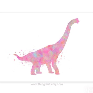 Brachiosaurus Watercolor Art Print: Dinosaur Portrait, Girls Room Decor