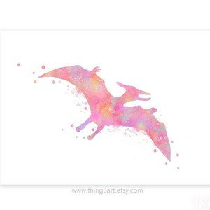 Pteranodon Watercolor Art Print: Dinosaur Portrait, Girls Room Decor
