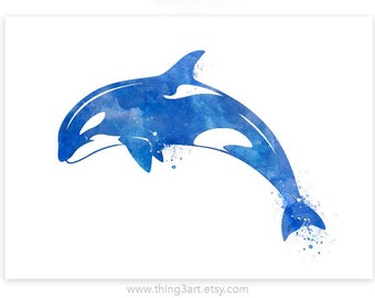 Orca Watercolor Art Print – Killer Whale Portrait Poster