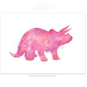 Triceratops Watercolor Print - Dinosaur Watercolor Art Print - Triceratops Portrait - Dinosaur Portrait - Girls Room Decor