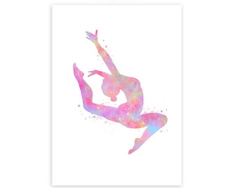 Gymnastics Watercolor Art Print  - Gymnastics Watercolor Poster - Gift for Daughter - Ballet Poster - Nursery Wall Decor - Dancer Poster