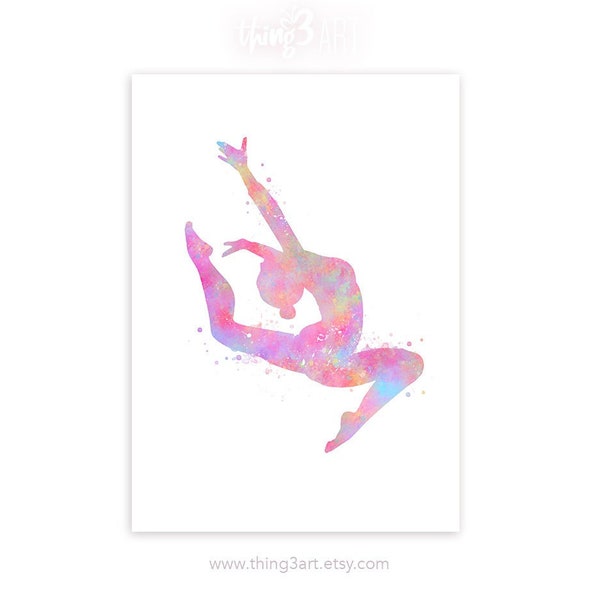 Gymnastics Watercolor Art Print  - Gymnastics Watercolor Poster - Gift for Daughter - Ballet Poster - Nursery Wall Decor - Dancer Poster