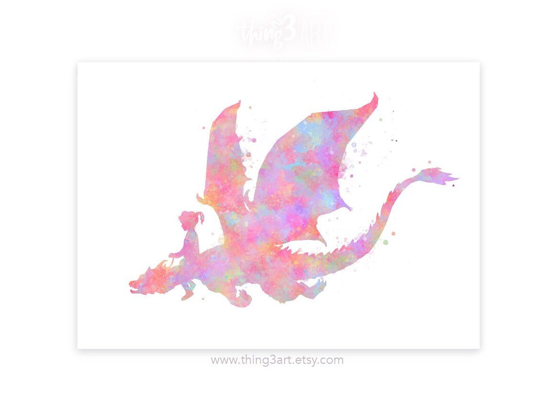 Pastel Rainbow Dragon Art Print: Girl and Dragon Watercolor, Nursery ...