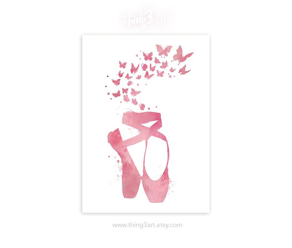 Ballet Shoes with Butterflies Watercolor Art Print  - Ballet Shoes Watercolor Poster - Gift for Daughter - Ballet Poster -Nursery Wall Decor