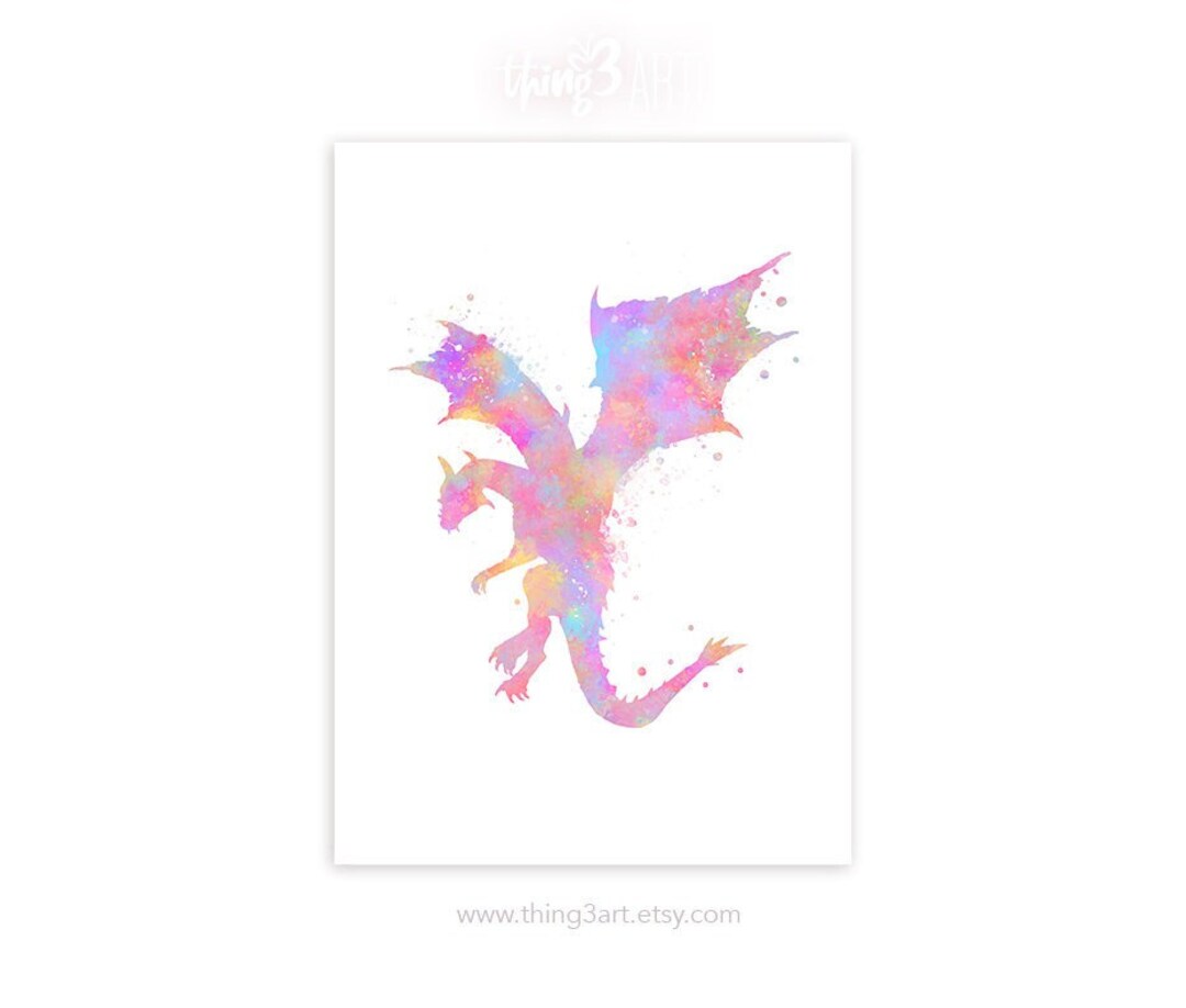 Pastel Rainbow Dragon Art Print: Watercolor Nursery Decor - Etsy