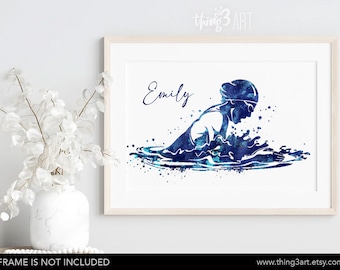 Personalized Female Swimmer Watercolor Art Print: Sports Decor