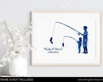 Father and Son Fishing Art Print: Watercolor Nursery Decor