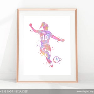 Personalised Soccer Prints for Girls Girl Soccer Player Watercolour Art Print Soccer Print Sports Room Decor Soccer Art Decor image 4