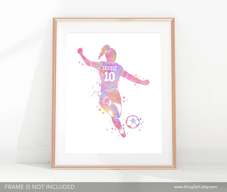 Personalised Soccer Prints for Girls Girl Soccer Player Watercolour Art Print Soccer Print Sports Room Decor Soccer Art Decor image 4