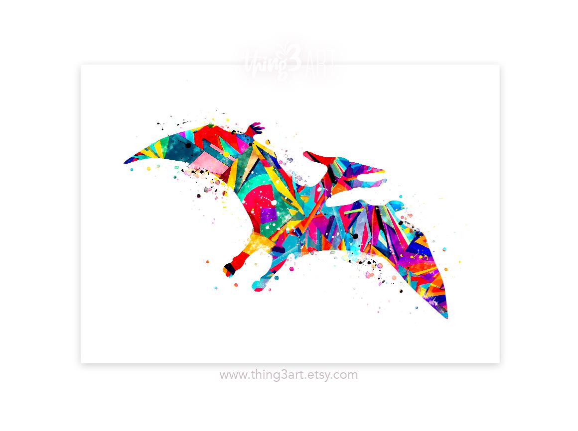 Pteranodon Print: Abstract Watercolor Dinosaur Poster