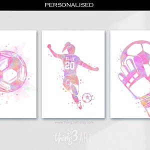 Personalized Girl Soccer Player Watercolor Art Prints: Goalkeeper Set of 3