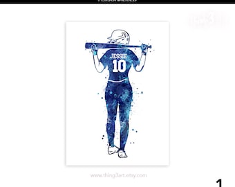 Personalisierte Softball Poster für Mädchen - Softball Spielerin Aquarell Kunstdruck - Softball Druck - Sport Dekor - Softball Kunst Dekor