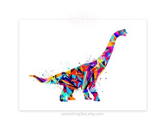 Brachiosaurus Watercolor Print: Abstract Dinosaur Poster, Nursery Decor