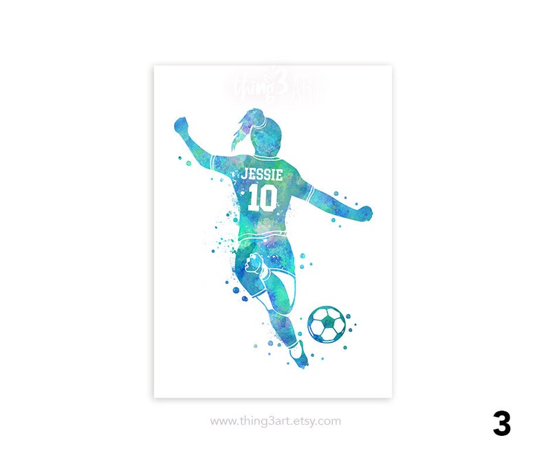 Personalised Soccer Prints for Girls Girl Soccer Player Watercolour Art Print Soccer Print Sports Room Decor Soccer Art Decor image 3
