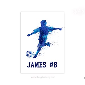Personalised Soccer Prints for Boys - Boy Soccer Player Watercolour Art Print - Football Print - Sports Room Decor - Soccer Art Decor