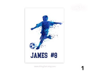 Personalised Soccer Prints for Boys - Boy Soccer Player Watercolour Art Print - Football Print - Sports Room Decor - Soccer Art Decor