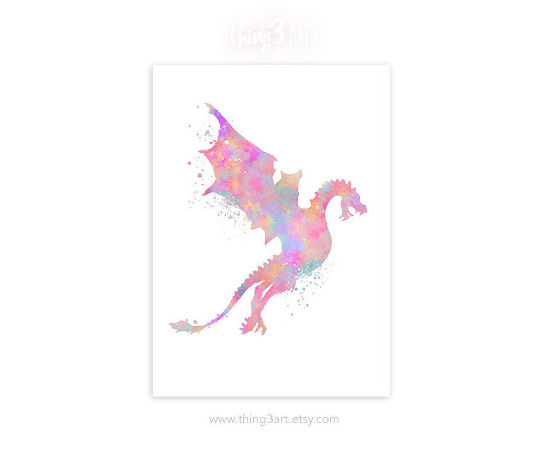 Pastel Rainbow Dragon Art Print: Watercolor Nursery Decor - Etsy