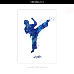 Personalised Taekwondo Watercolour Art Print - Boy Taekwondo Martial Arts Poster - Tae Kwon Do Martial Arts Print - Gift For Son