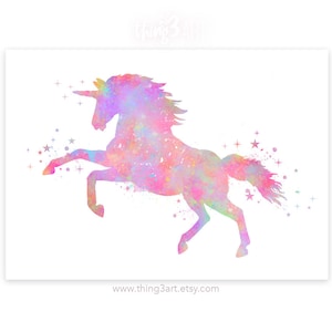 Unicorn Watercolour Art Print  - Pink Unicorn Watercolour Poster - Gift for Daughter - Nursery Wall Decor Unicorn Art