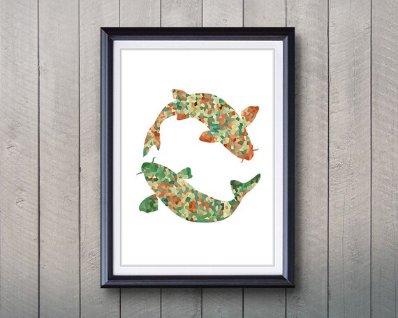 Green Koi Fish Sea Animal Print Home Living Fish Painting Etsy