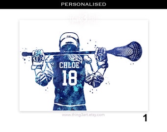 Personalisierte Lacrosse-Drucke für Mädchen – Mädchen-Lacrosse-Spieler-Aquarell-Kunstdruck – Lacrosse-Druck – Sportraum-Dekor – Lacrosse-Kunst-Dekor