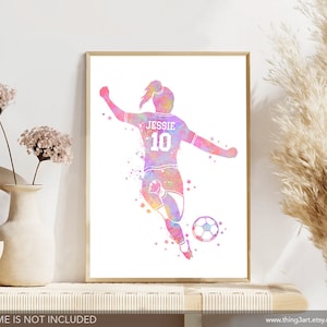 Personalised Soccer Prints for Girls Girl Soccer Player Watercolour Art Print Soccer Print Sports Room Decor Soccer Art Decor image 6