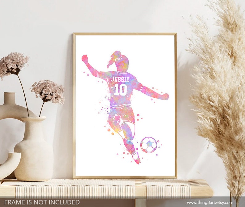 Personalised Soccer Prints for Girls Girl Soccer Player Watercolour Art Print Soccer Print Sports Room Decor Soccer Art Decor image 6