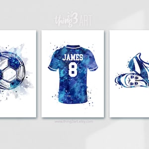 Fußball Poster für Jungen: 3er Set Aquarell Fußball, Fußball Poster