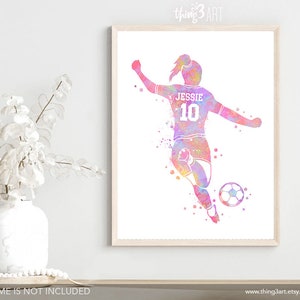 Personalised Soccer Prints for Girls Girl Soccer Player Watercolour Art Print Soccer Print Sports Room Decor Soccer Art Decor image 5