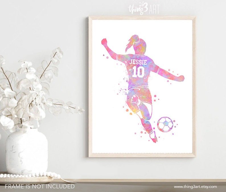 Personalised Soccer Prints for Girls Girl Soccer Player Watercolour Art Print Soccer Print Sports Room Decor Soccer Art Decor image 5