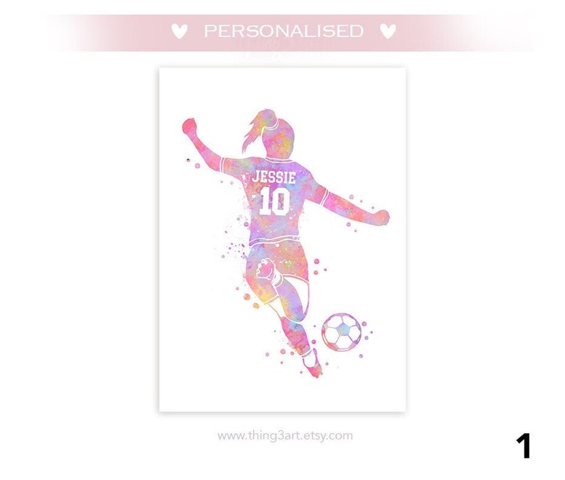 Personalised Soccer Prints for Girls Girl Soccer Player Watercolour Art Print Soccer Print Sports Room Decor Soccer Art Decor image 1