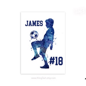 Personalised Soccer Prints for Boys - Boy Soccer Player Watercolour Art Print - Football Print - Sports Room Decor - Soccer Art Decor