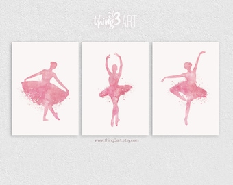 Ballerina Watercolour Art Print - Set of 3 - Ballet Poster - Ballerina Dance Wall Art - Ballerina Prints - Dancer Prints - Dancing Poster